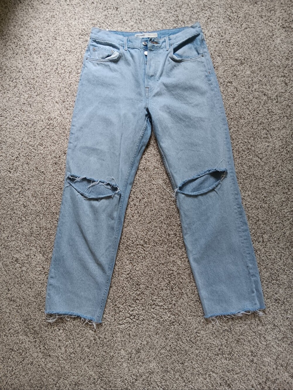 GRLFRND Light Blue Distressed Knee Raw Hem Button Fly Bella Jeans 27 Echo Park